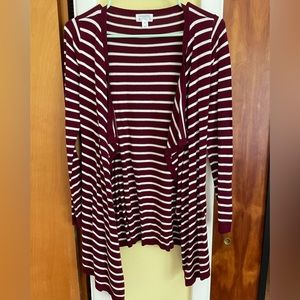 Burgundy Striped Open Cardigan